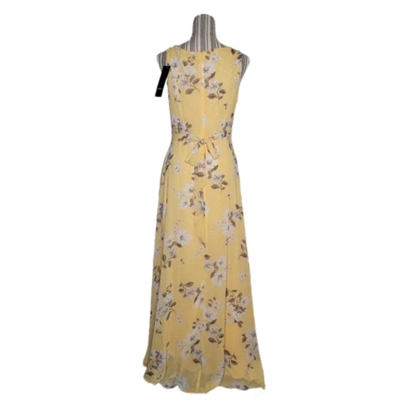 R&K Women's Maxi Sleeveless Dress 14 Floral Yellow Dots W-360 - Picture 2 of 6